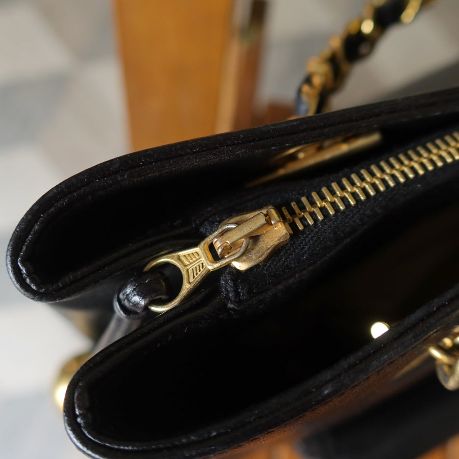 Chanel Vintage Black Lambskin CC Turn lock Pocket CC charm Large Shoulder Bag