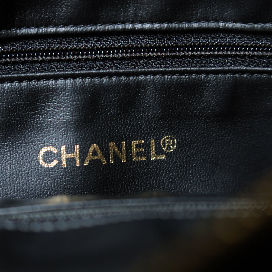 Chanel Vintage Black Lambskin CC Turn lock Pocket CC charm Large Shoulder Bag