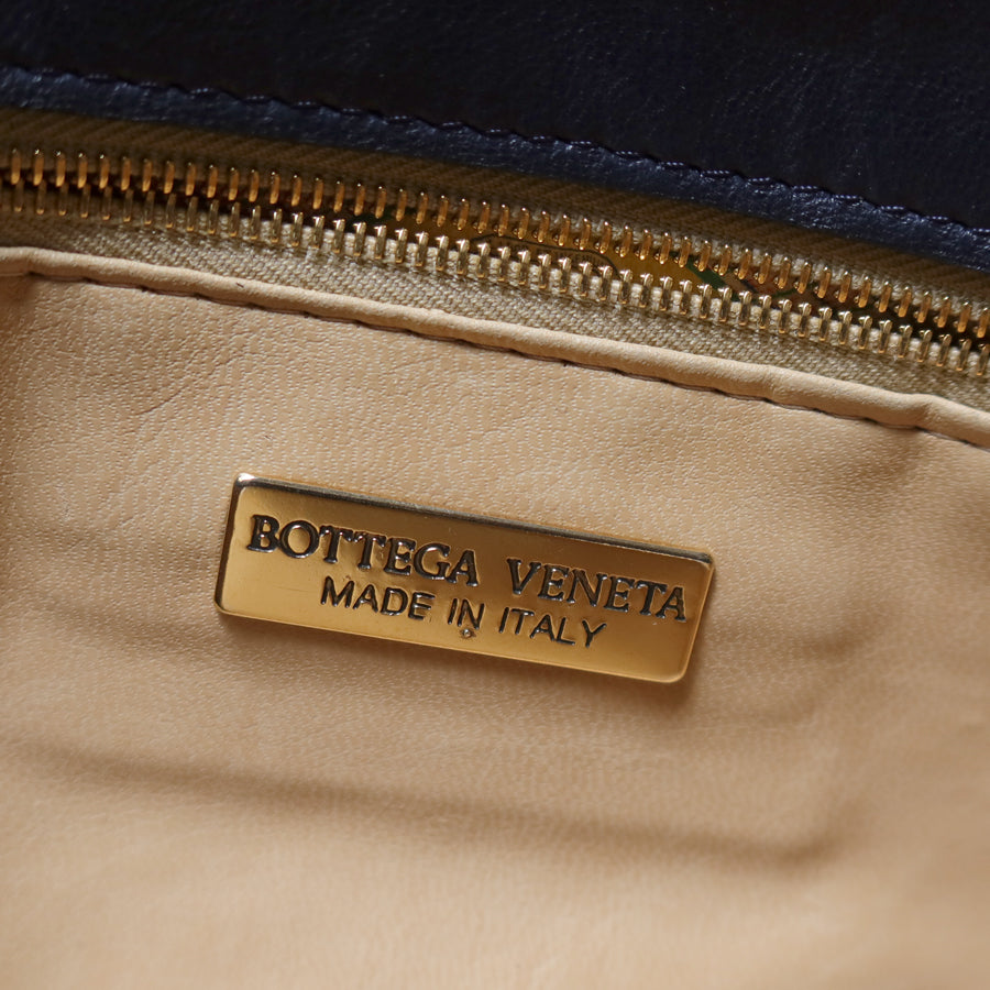 Bottega Veneta Vintage Blue Intrecciato Weave Turn Lock Top Handle Bag