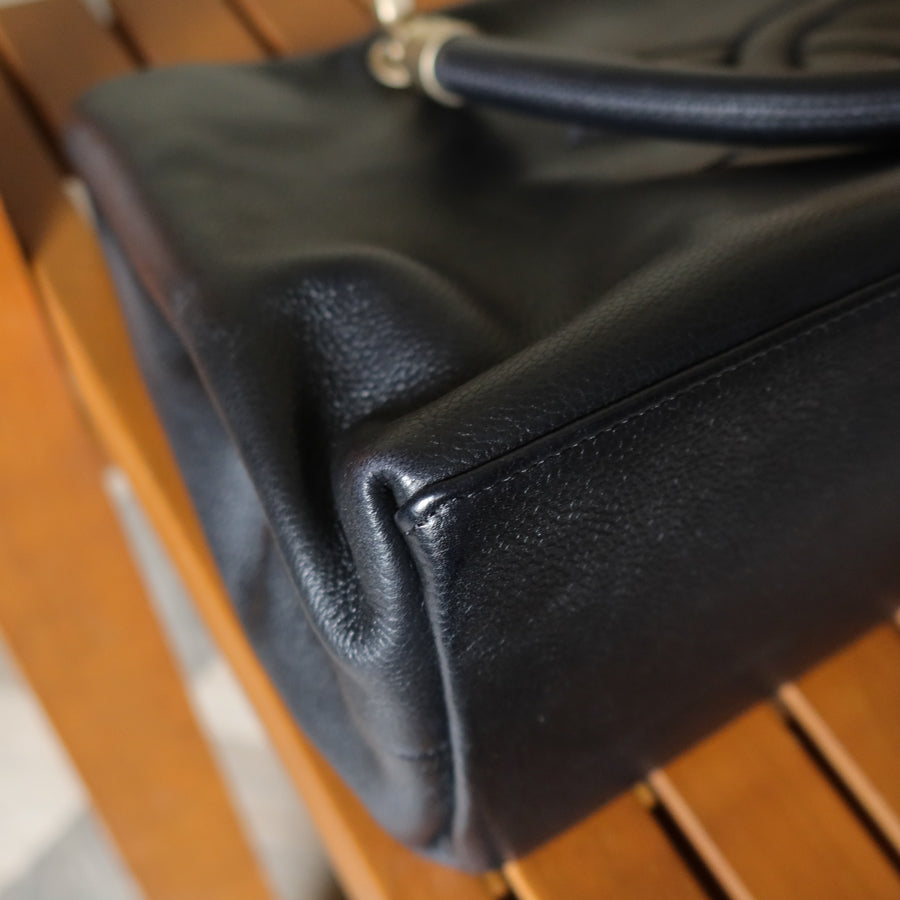 Rare Chanel Vintage Black Caviar Stitched Coco mark East West Shoulder Bag