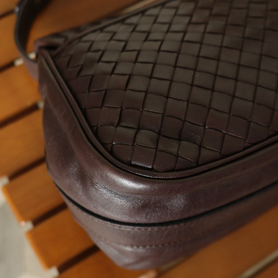 Bottega Veneta Vintage Dark Brown Intrecciato Turn lock 2way Crossbody Shoulder Bag