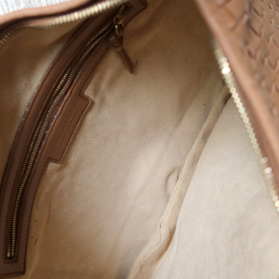 Bottega Veneta Vintage Caramel Brown Intrecciato Weave Veneta Hobo Shoulder Bag