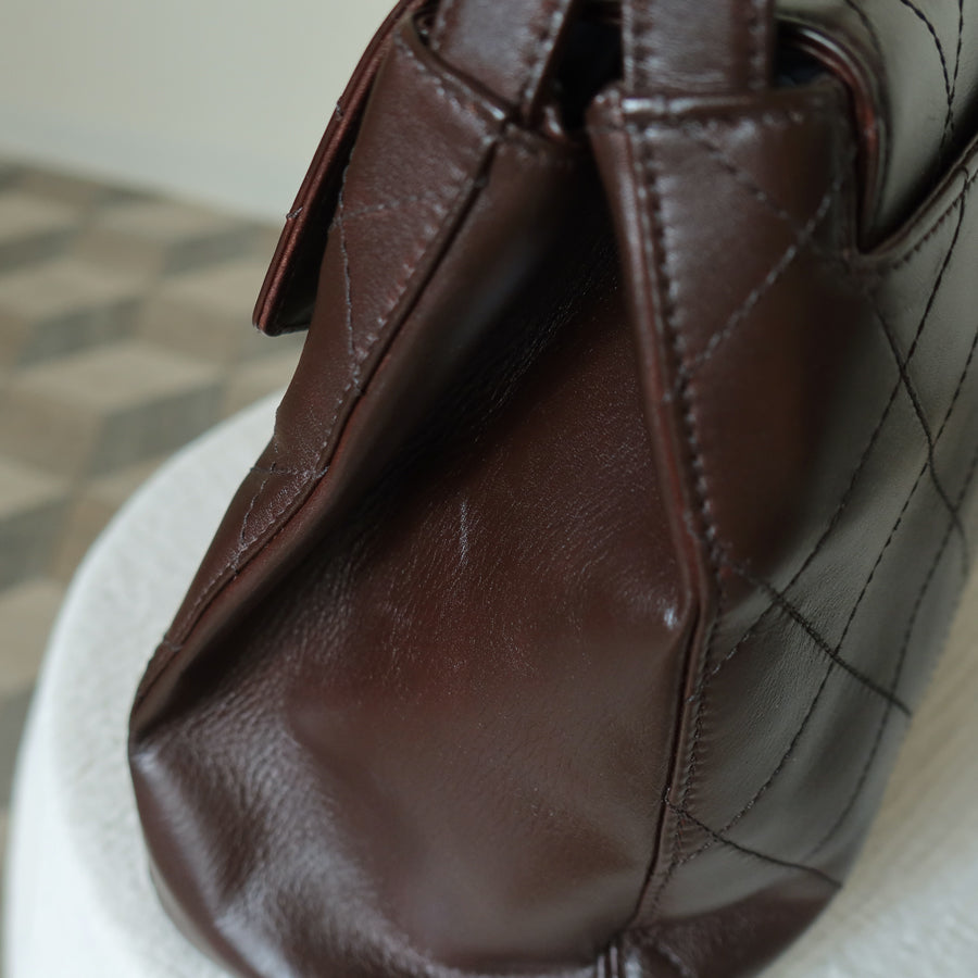 Vintage Chanel Dark Brown Matelassé Quilted CC turn lock Envelope Flap Bag