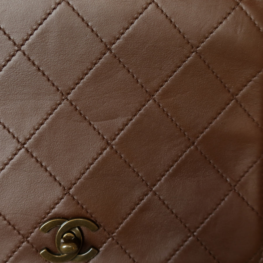 Rare Chanel Vintage Brown Matelasse CC Turn lock Top Handle Bag
