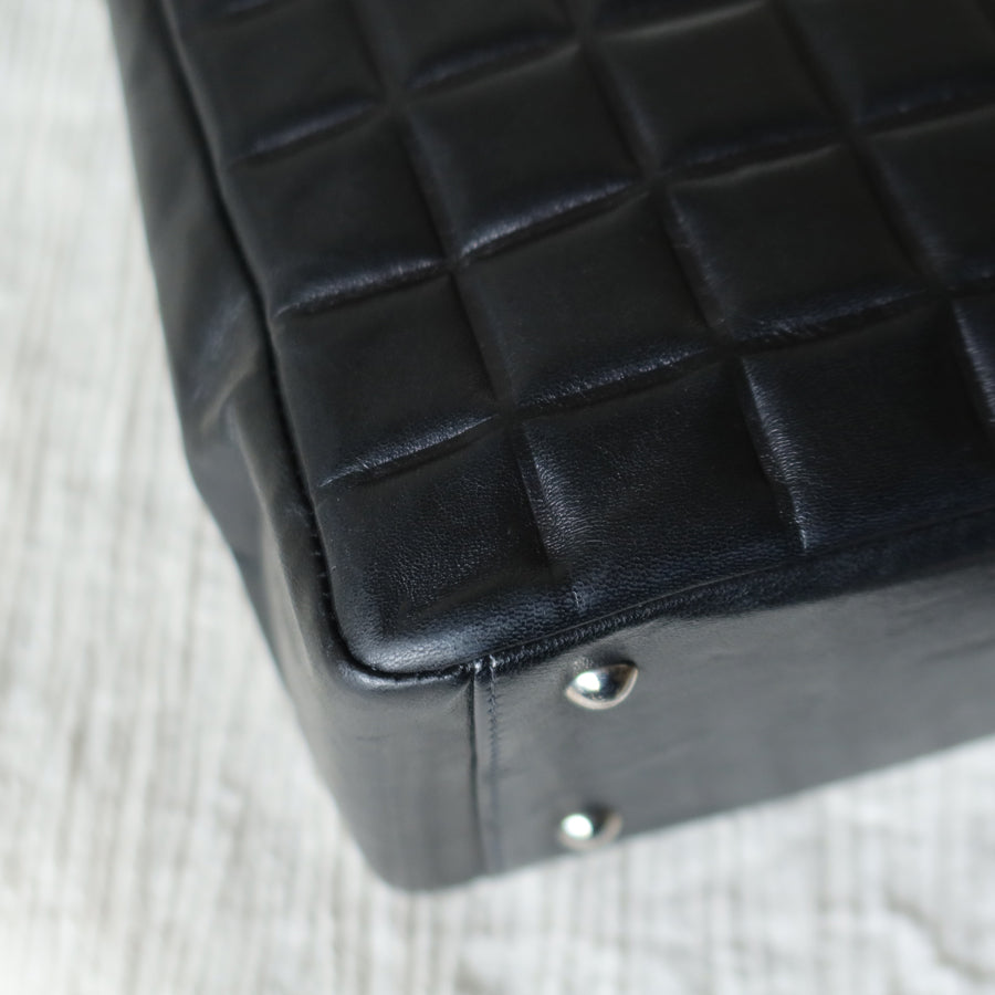 Rare Chanel Vintage Black Lambskin Quilted Chocolate Bar CC Mark Top Handle Bag