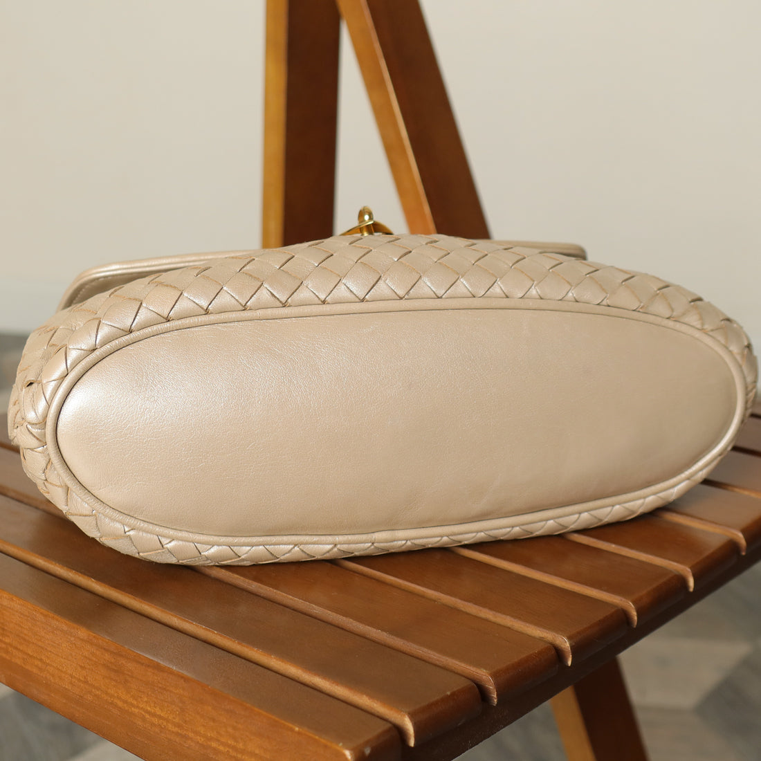 Vintage Bottega Veneta Shimmer Ivory Intrecciato Weave Top Handle Bag