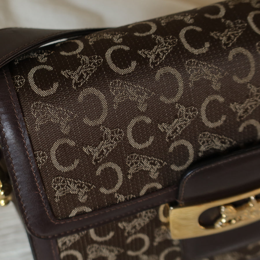 Celine Vintage Dark Brown Triomphe Horse Carriage C Sulky Shoulder Bag