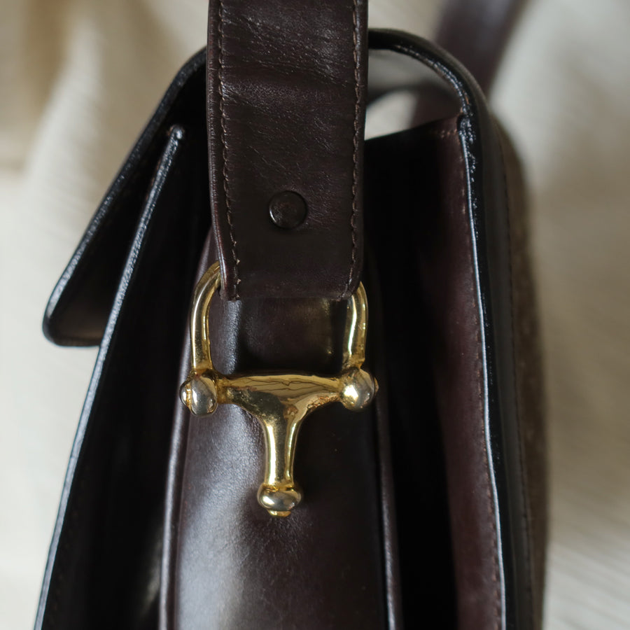 Celine Vintage Dark Brown Triomphe Horse Carriage C Sulky Shoulder Bag