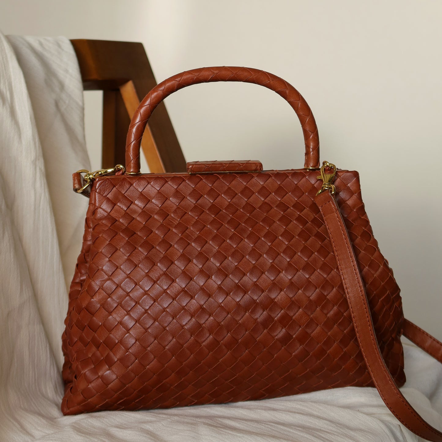 Bottega Veneta Vintage Brown Intrecciato Leather 2way Bag
