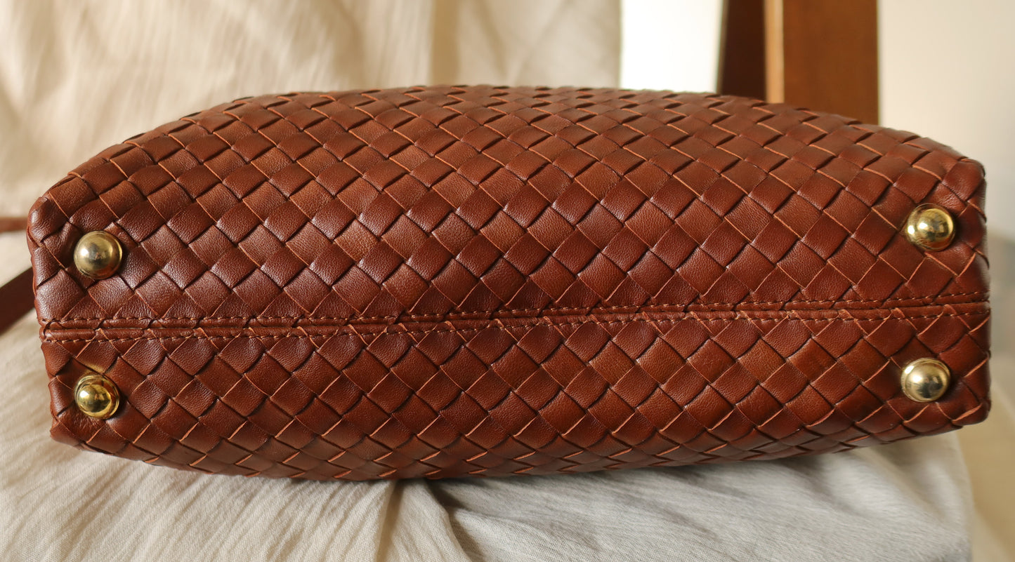Bottega Veneta Vintage Brown Intrecciato Leather 2way Bag