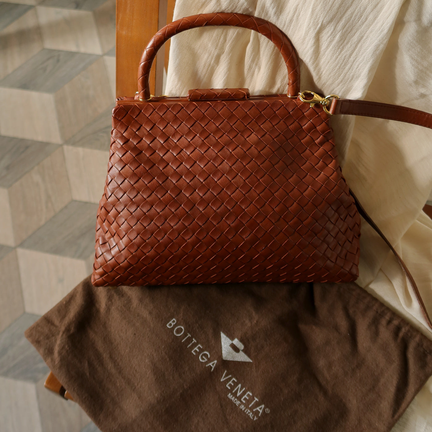 Bottega Veneta Vintage Brown Intrecciato Leather 2way Bag