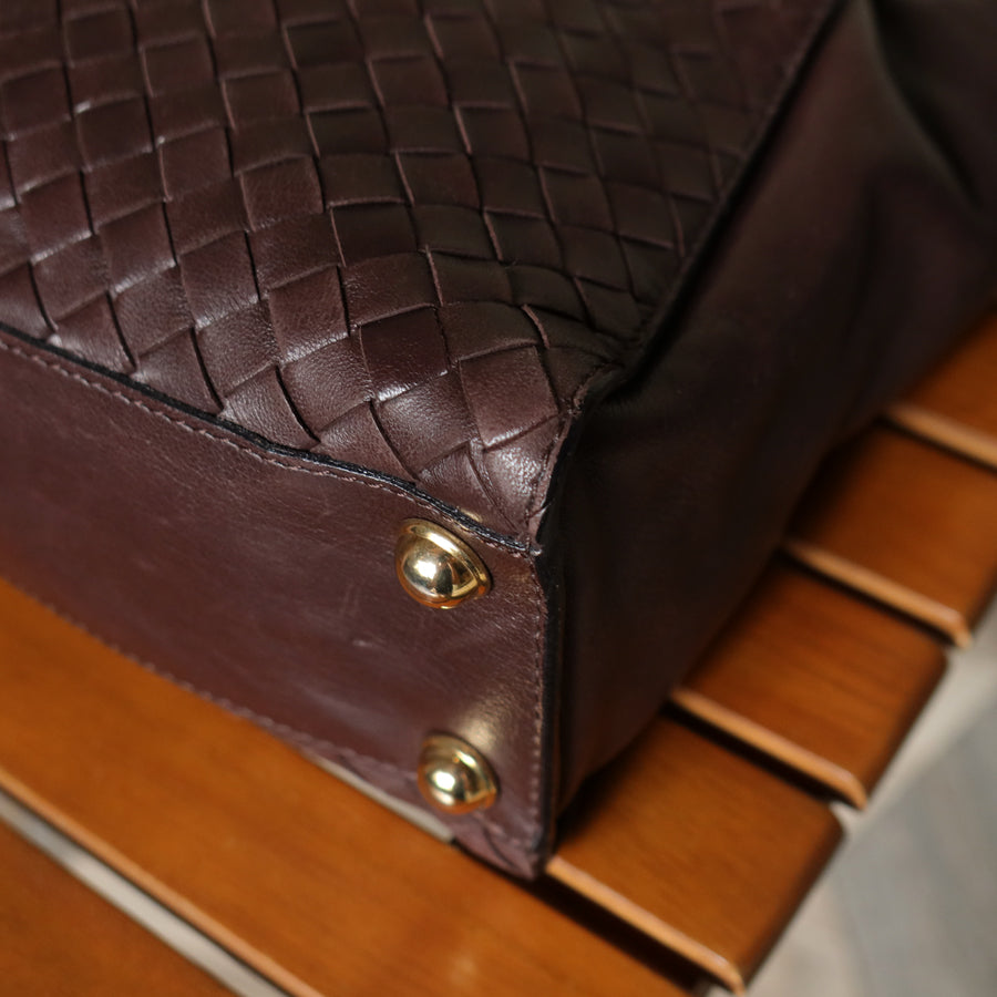 Bottega Veneta Vintage Dark Chocolate Brown Intrecciato Leather 2way Shoulder Bag