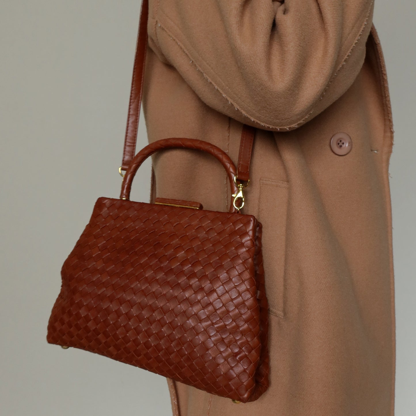 Bottega Veneta Vintage Brown Intrecciato Leather 2way Bag