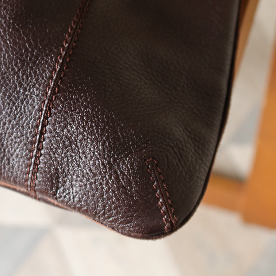 Bottega Veneta Vintage Dark Brown Grained Leather Cross Stitching Shoulder Bag