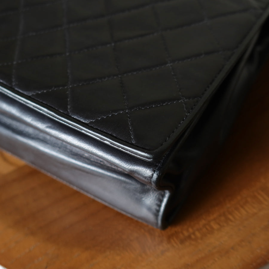 Chanel Vintage Black Lambskin Matelasse Diamond Quilted CC mark Flap Bag