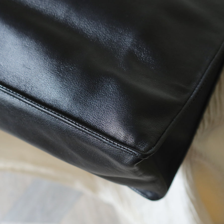 Rare Chanel Vintage Black Leather CC mark Maxi Shopper Tote Bag