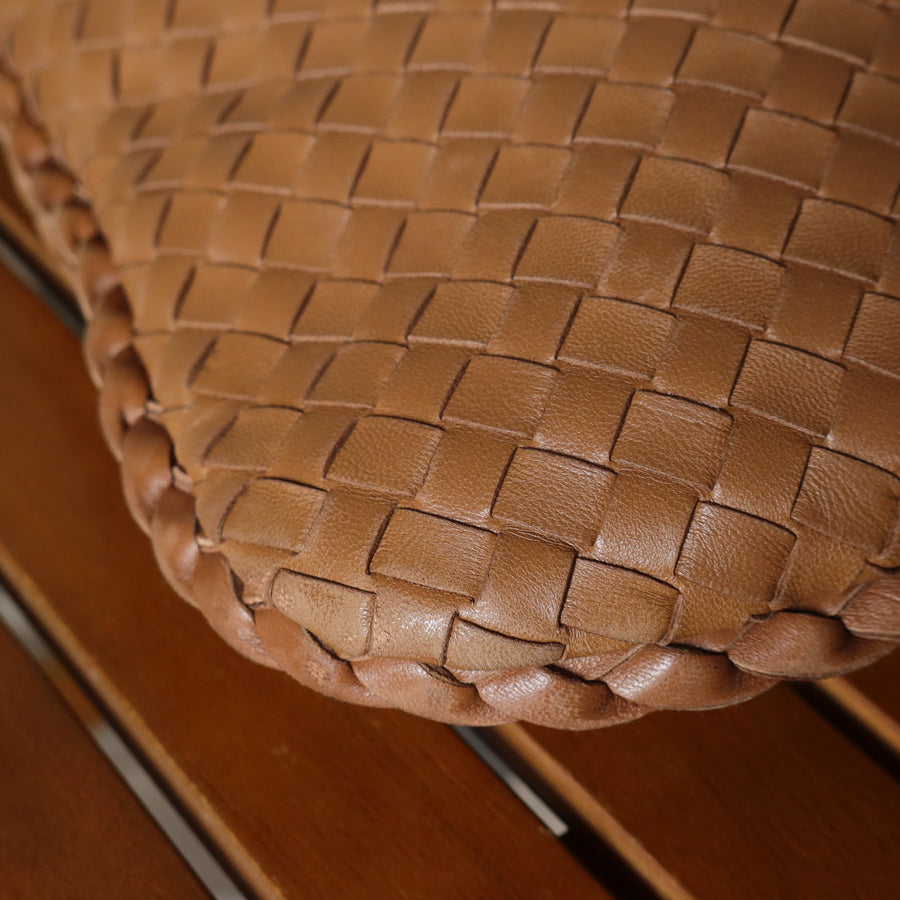 Bottega Veneta Vintage Caramel Brown Intrecciato Leather Veneta Hobo Shoulder Bag