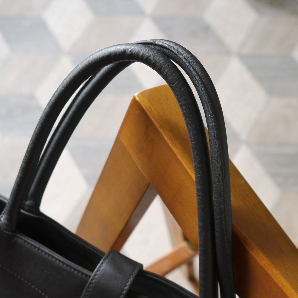 Chanel Vintage Black Leather CC turn lock Executive Shoulder Tote Bag