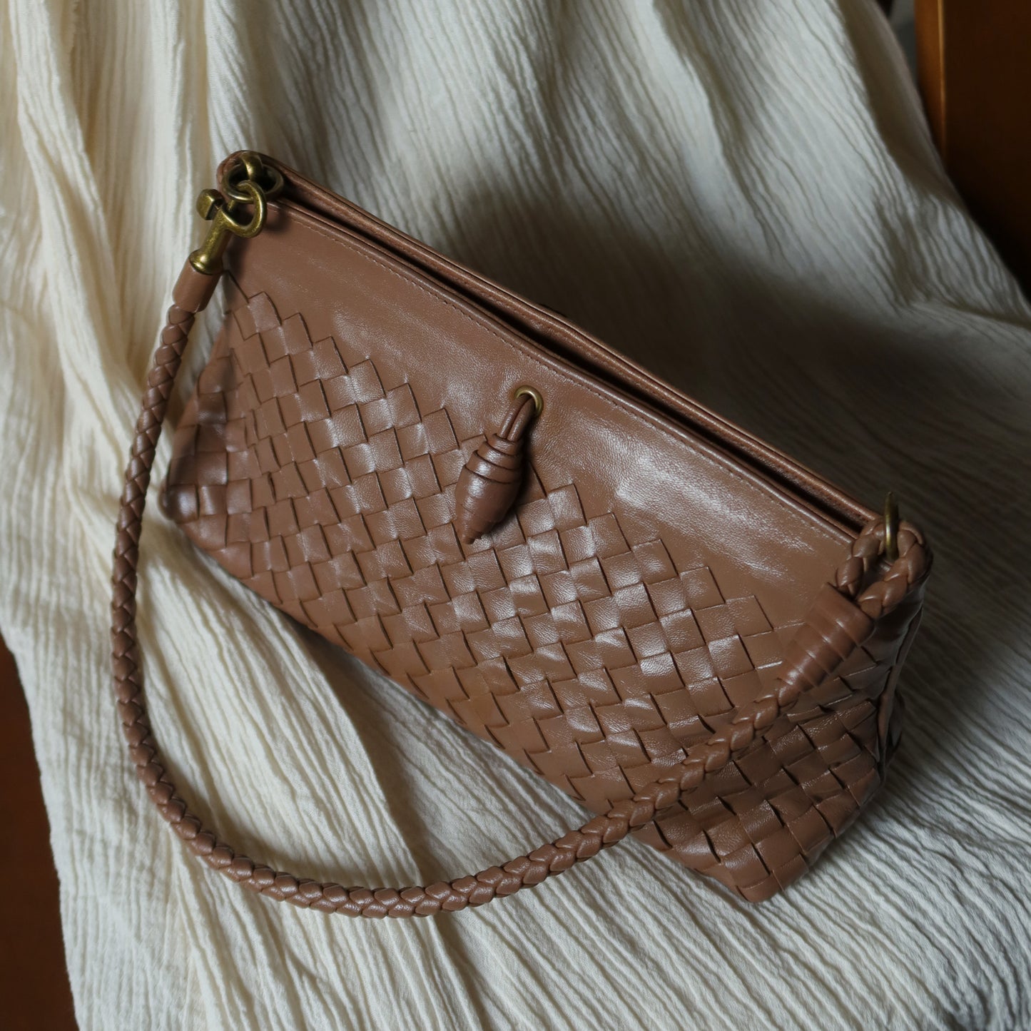Bottega Veneta Vintage Brown Intrecciato Woven Pochette Shoulder Bag