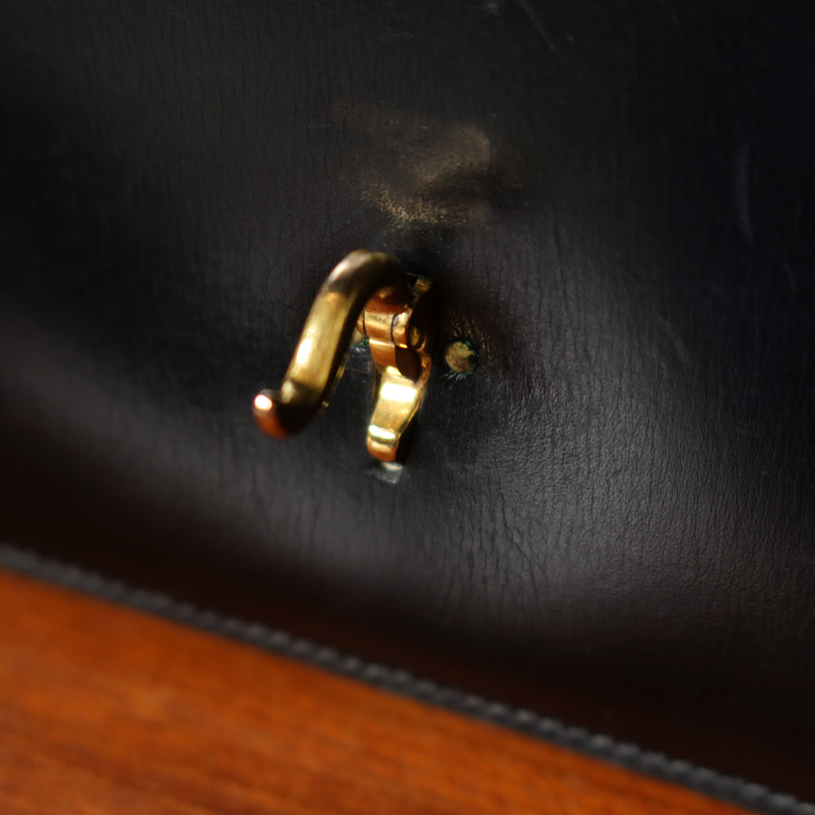 Vintage Hermès Palonnier 1950s Black Box Calf Leather Flap Bag