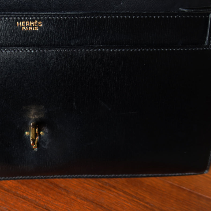 Vintage Hermès Palonnier 1950s Black Box Calf Leather Flap Bag