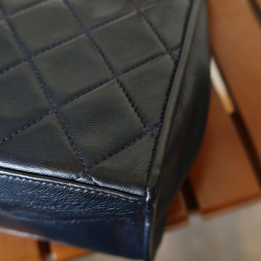 Chanel Vintage Lambskin Matelasse Diamond Quilted CC mark Double Chain Flap Bag