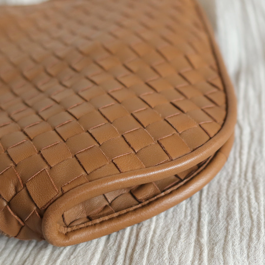 Bottega Veneta Vintage Caramel Brown Intrecciato 2 way Top Handle Shoulder Bag