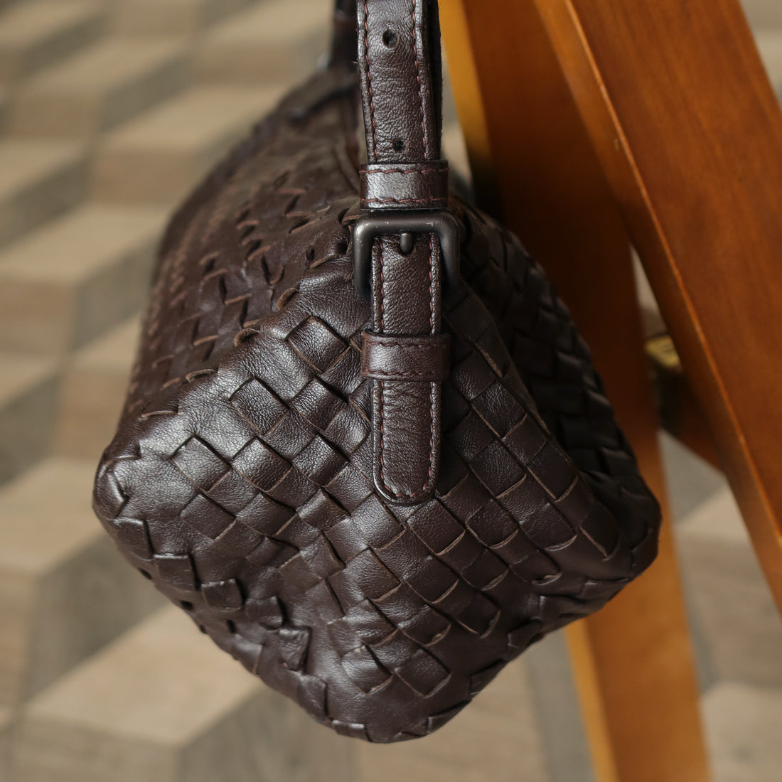 Bottega Veneta Vintage Brown Intrecciato Leather Rhombus Shoulder Bag