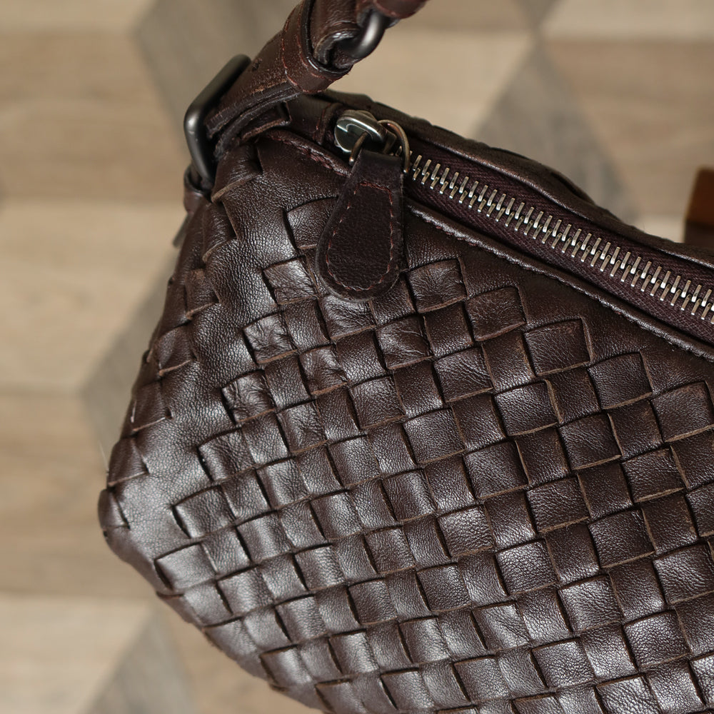 Bottega Veneta Vintage Brown Intrecciato Leather Rhombus Shoulder Bag