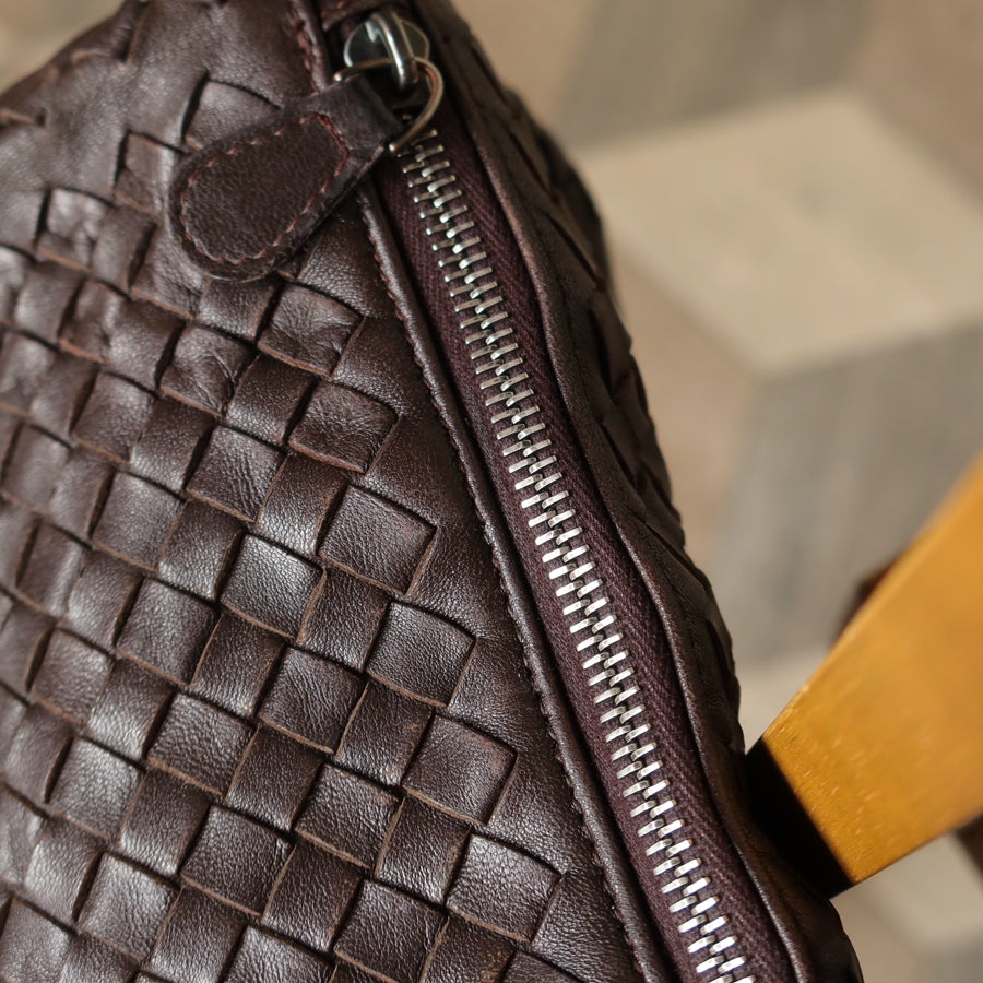 Bottega Veneta Vintage Brown Intrecciato Leather Rhombus Shoulder Bag