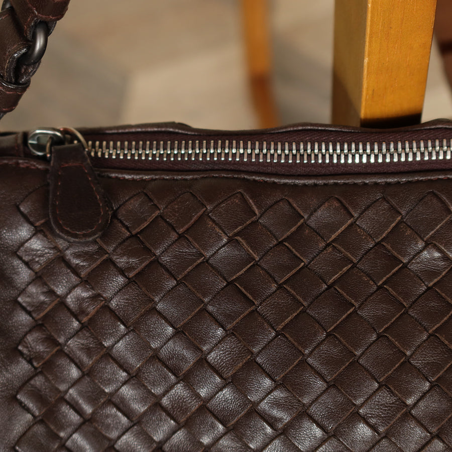Bottega Veneta Vintage Brown Intrecciato Leather Rhombus Shoulder Bag