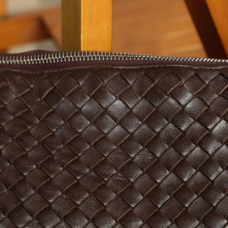 Bottega Veneta Vintage Brown Intrecciato Leather Rhombus Shoulder Bag