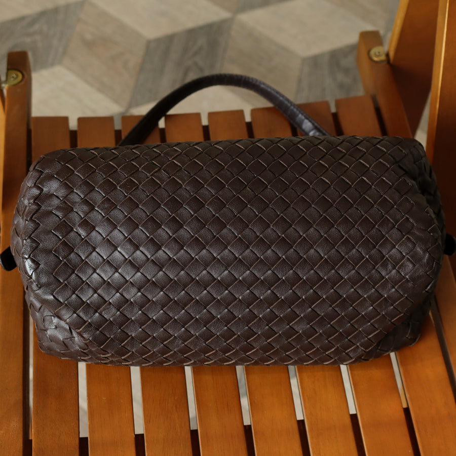 Bottega Veneta Vintage Brown Intrecciato Leather Rhombus Shoulder Bag