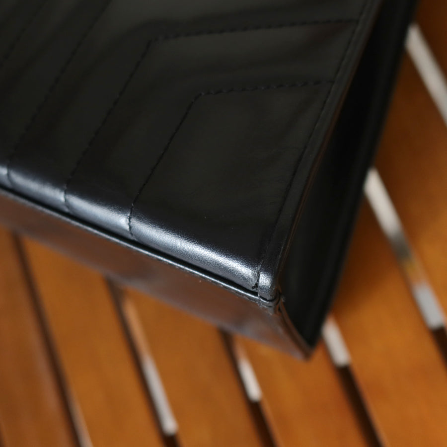 YSL Saint Laurent Vintage Black Leather Y trapezoid 2way Top Handle Flap Bag