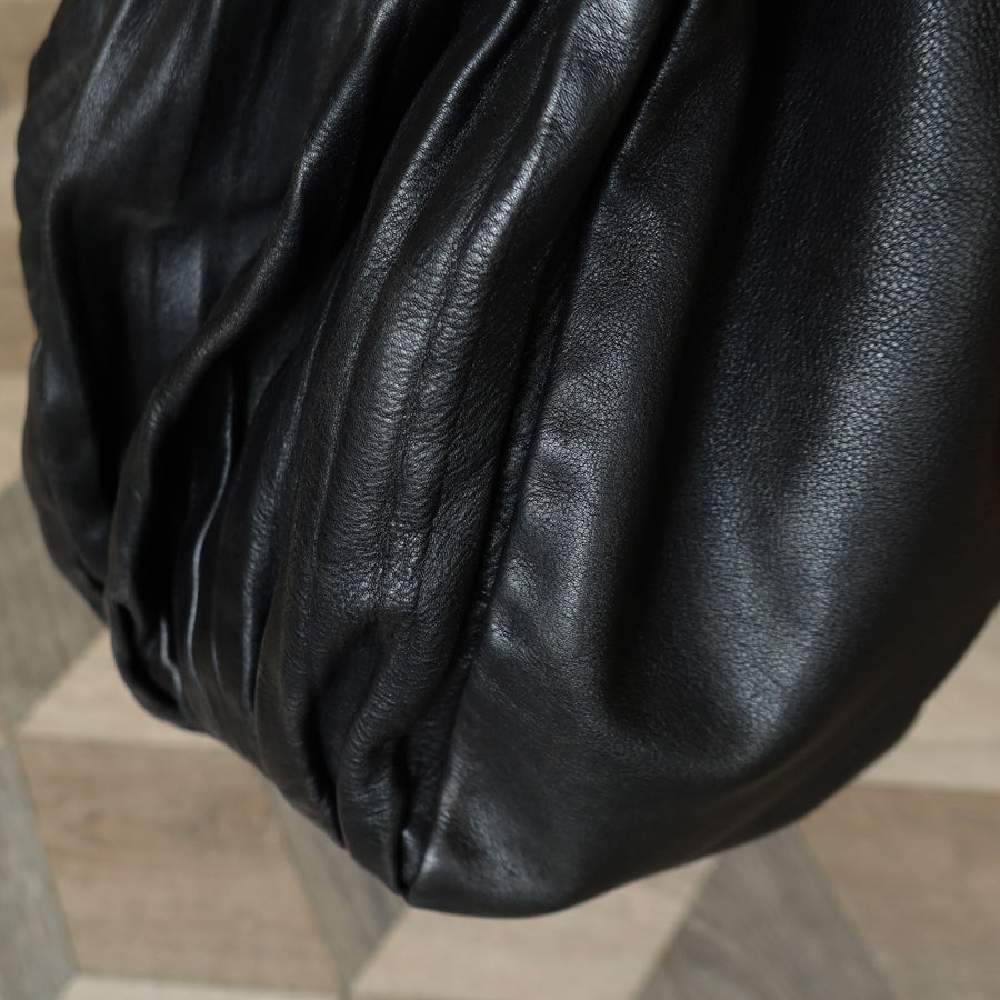 Miu Miu Vintage Black Ruched Leather Oversized 2 way Shoulder Bag