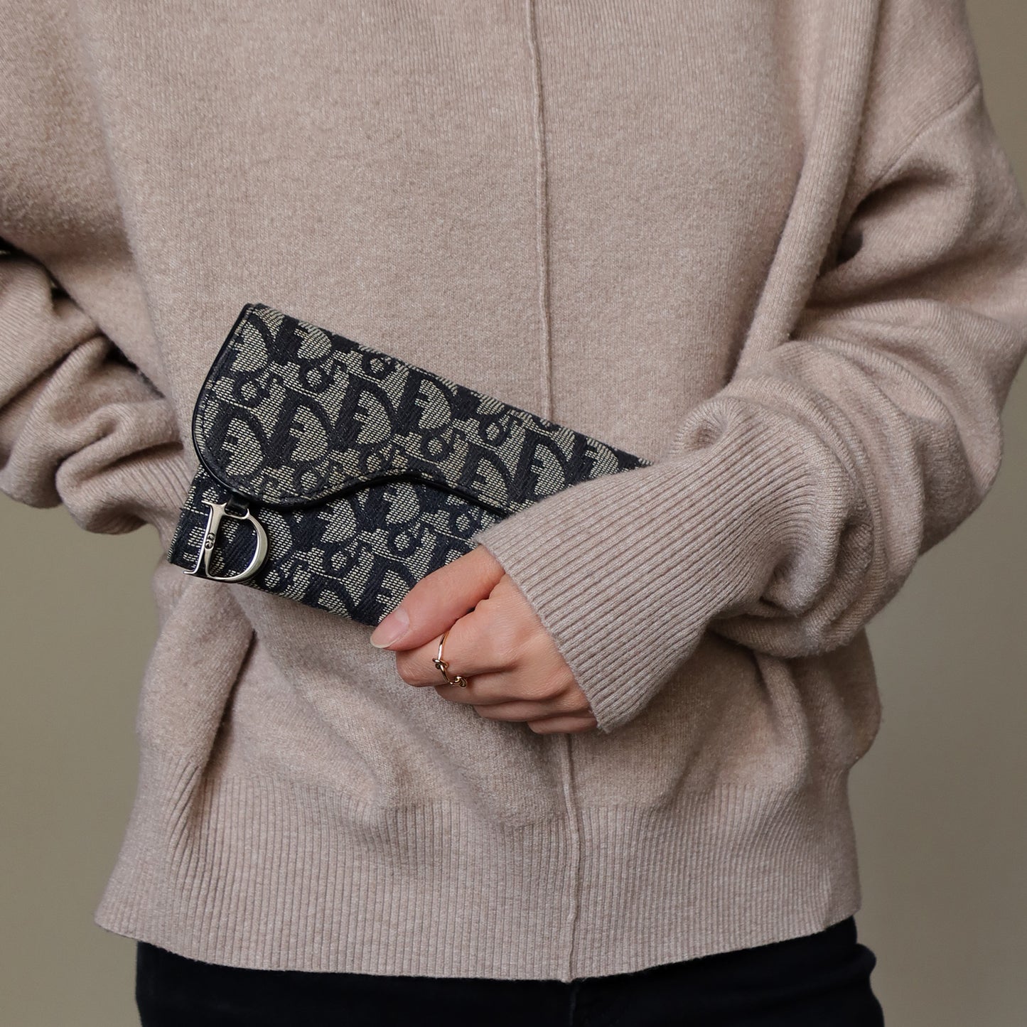 Christian Dior Pre-loved Black Trotter Oblique Jacquard Saddle Flap Wallet