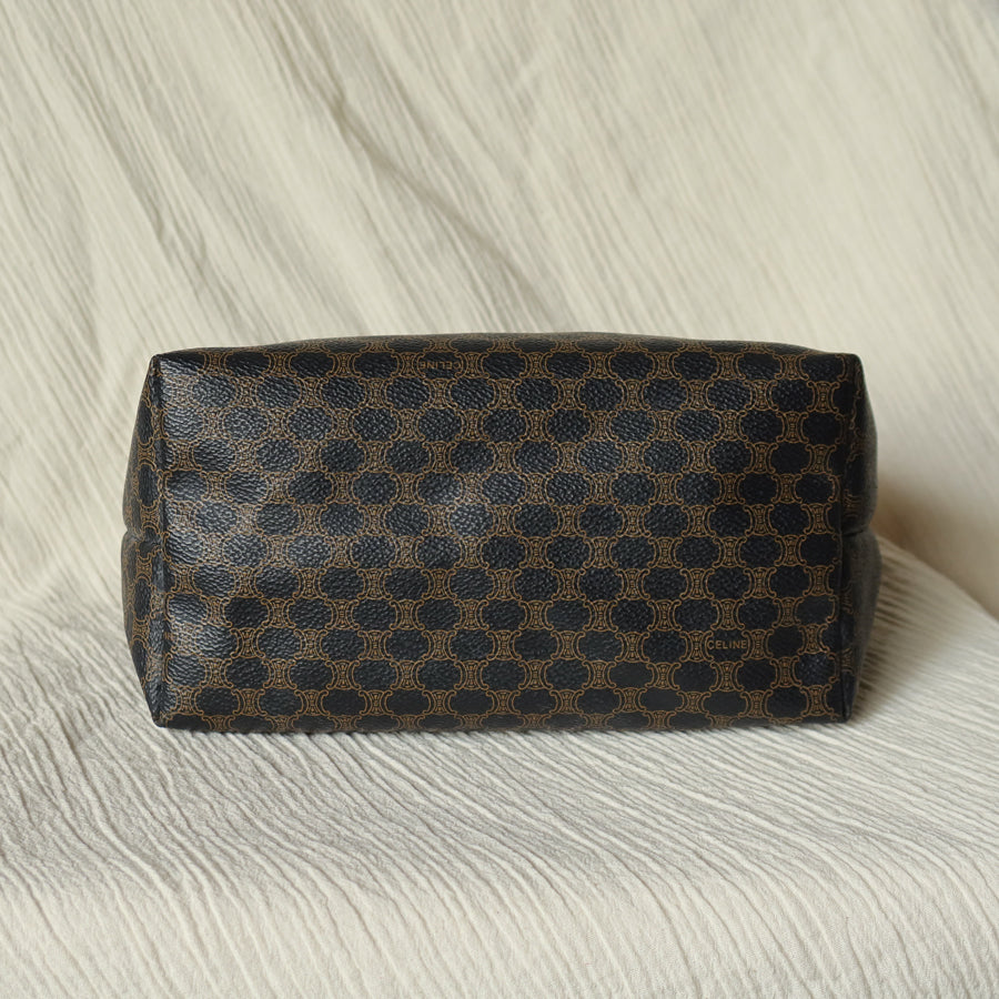 Celine Vintage Black Brown Macadam Triomphe Top Handle 2 way Shoulder Bag