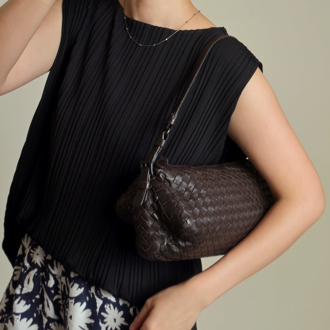 Bottega Veneta Vintage Brown Intrecciato Leather Rhombus Shoulder Bag