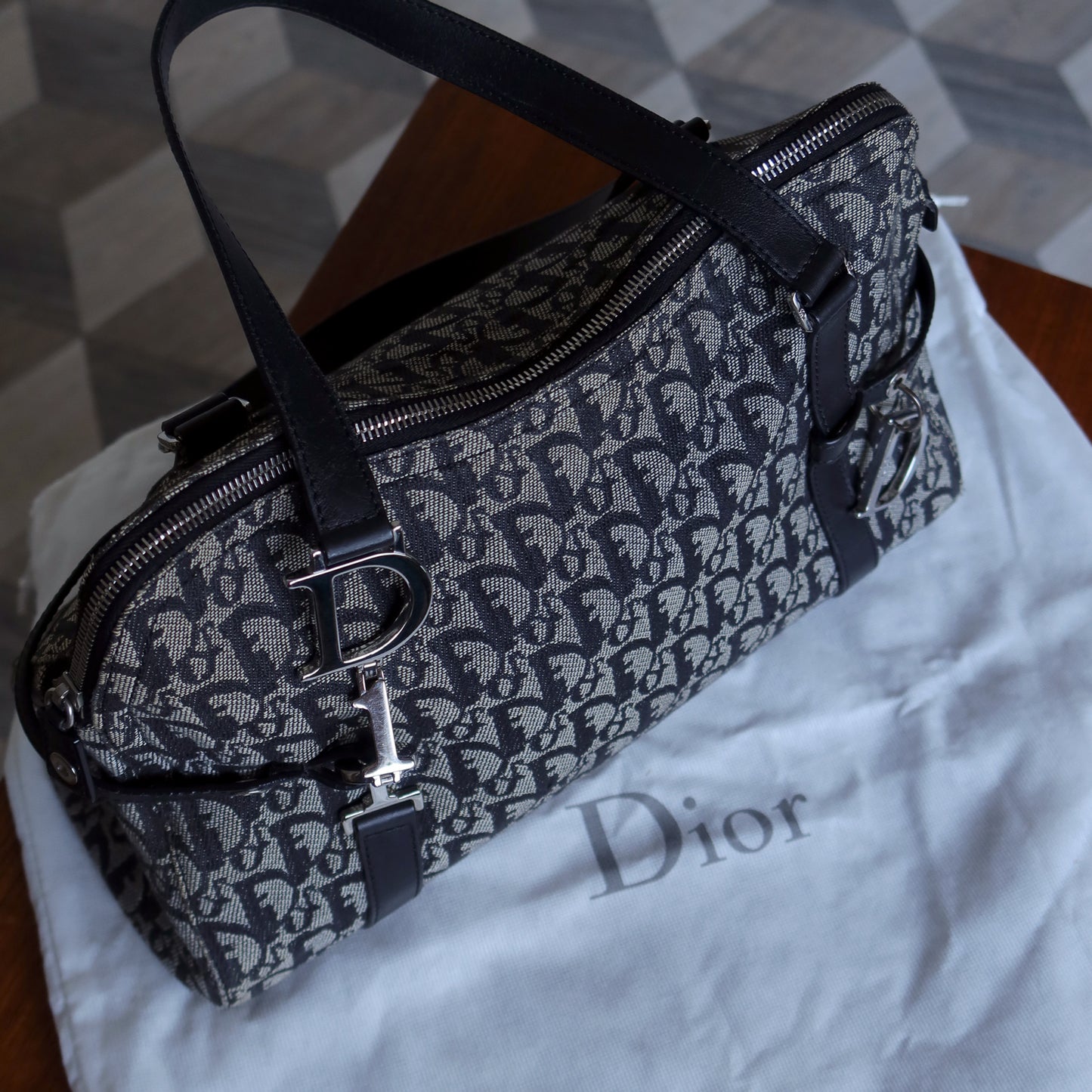 Christian Dior Vintage Trotter Oblique Jacquard Logo Charm Shoulder Bag
