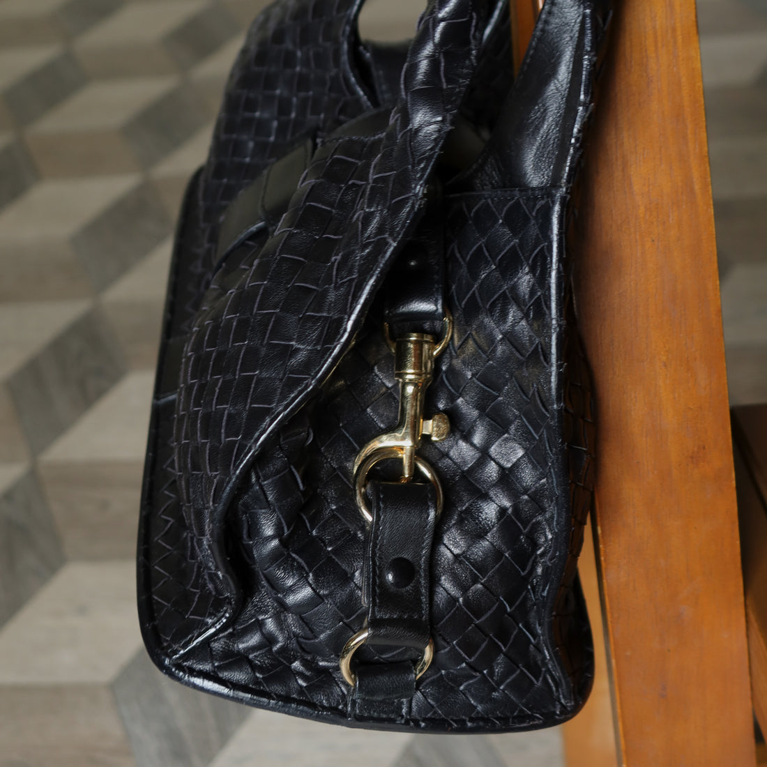 Bottega Veneta Vintage Black Intrecciato Leather Belt Hobo Shoulder Bag