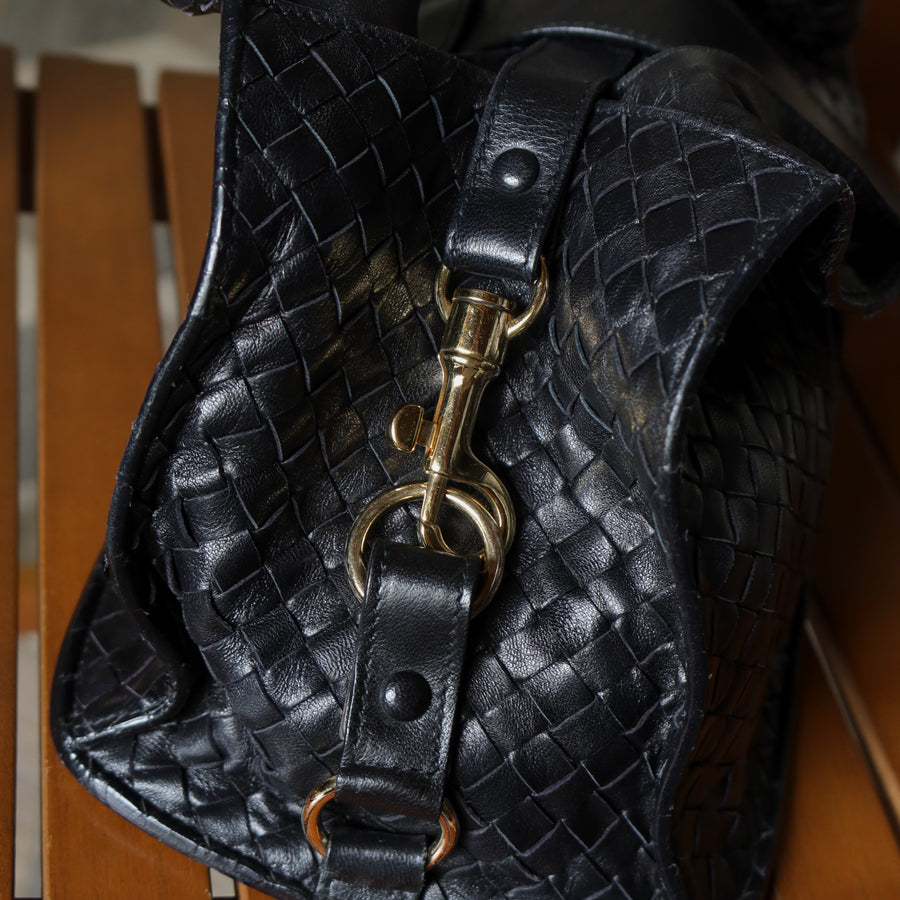 Bottega Veneta Vintage Black Intrecciato Leather Belt Hobo Shoulder Bag