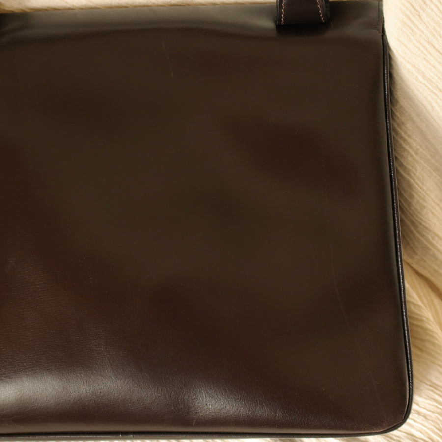 Loewe Vintage Dark Brown Leather Gancini Large Shoulder Flap Bag