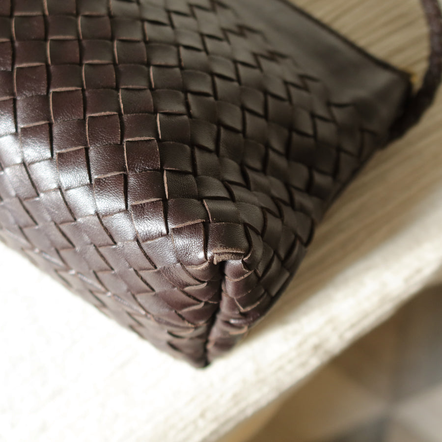 Bottega Veneta Vintage Dark Brown Intrecciato 2way Shoulder Clutch Bag M