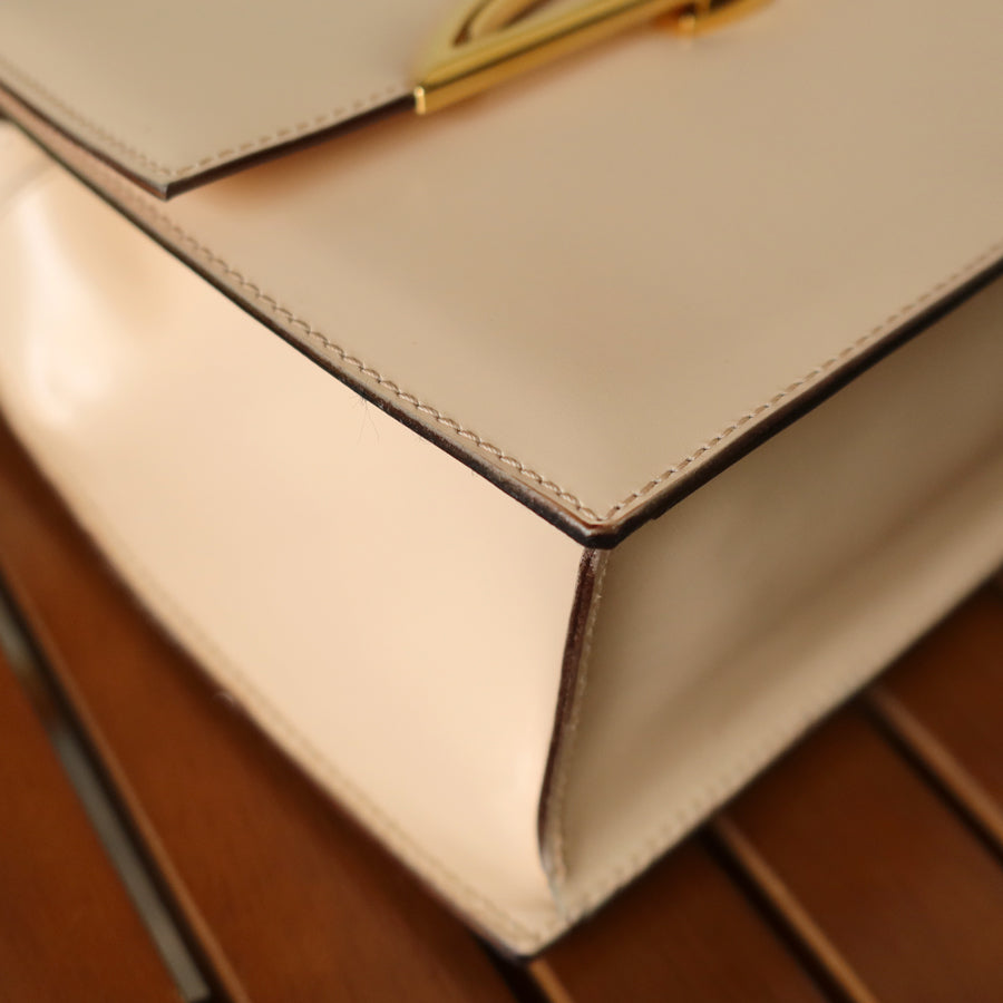 Celine Vintage Cream Ivory Leather Gold Turn lock 2way Flap Bag