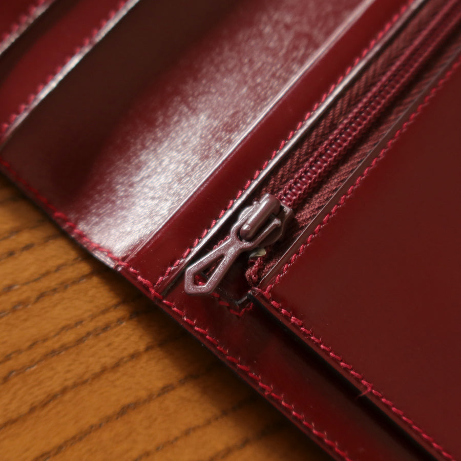 Hermès Vintage 80s Bearn Box Calf leather Bi-fold Long wallet in Bordeaux Rouge