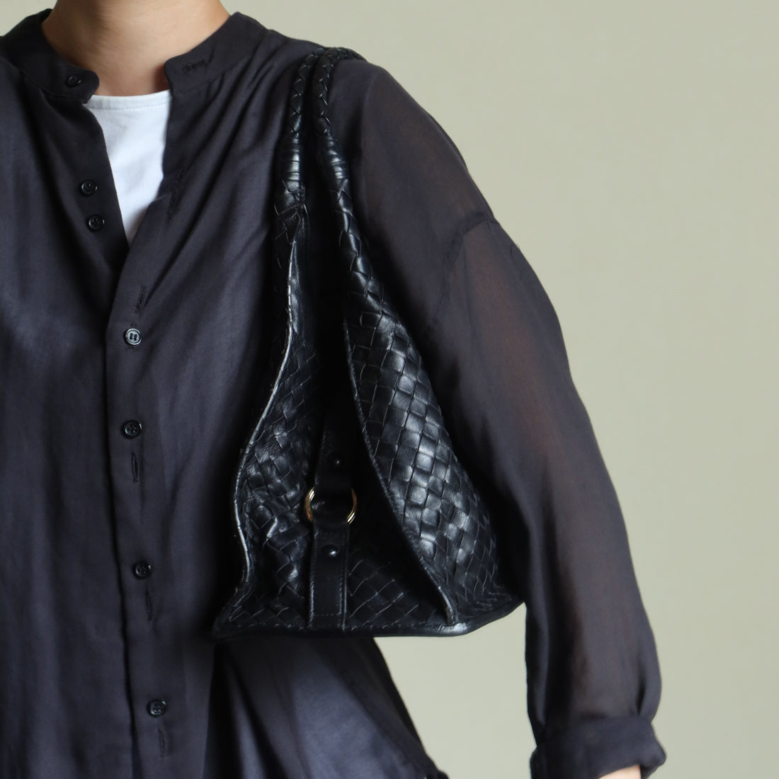 Bottega Veneta Vintage Black Intrecciato Leather Belt Hobo Shoulder Bag