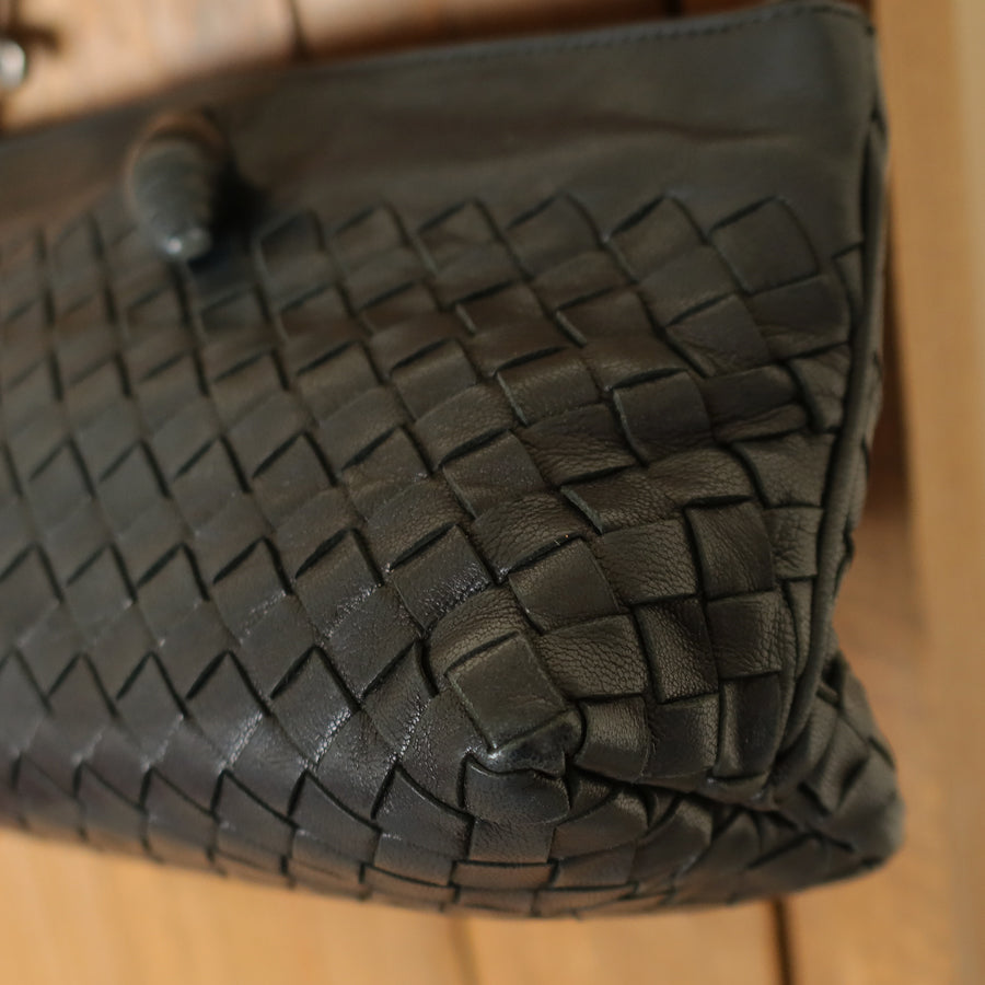 Bottega Veneta Vintage Black Intrecciato Weave Mini Pochette Clutch Shoulder Bag
