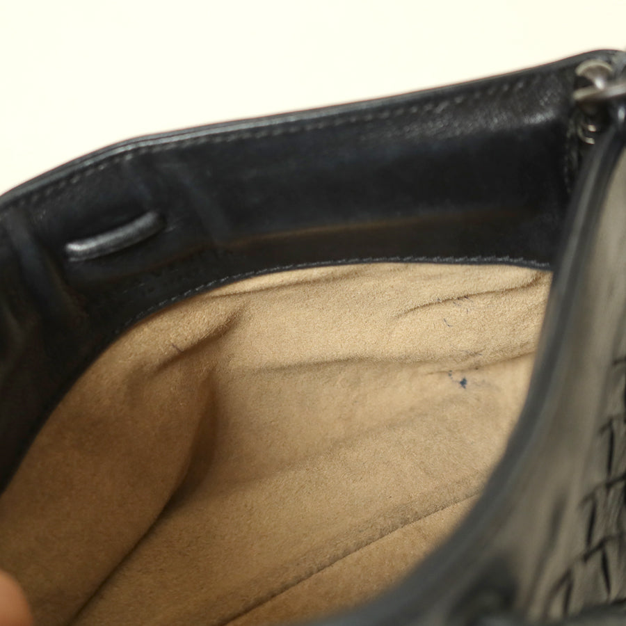 Bottega Veneta Vintage Black Intrecciato Weave Mini Pochette Clutch Shoulder Bag