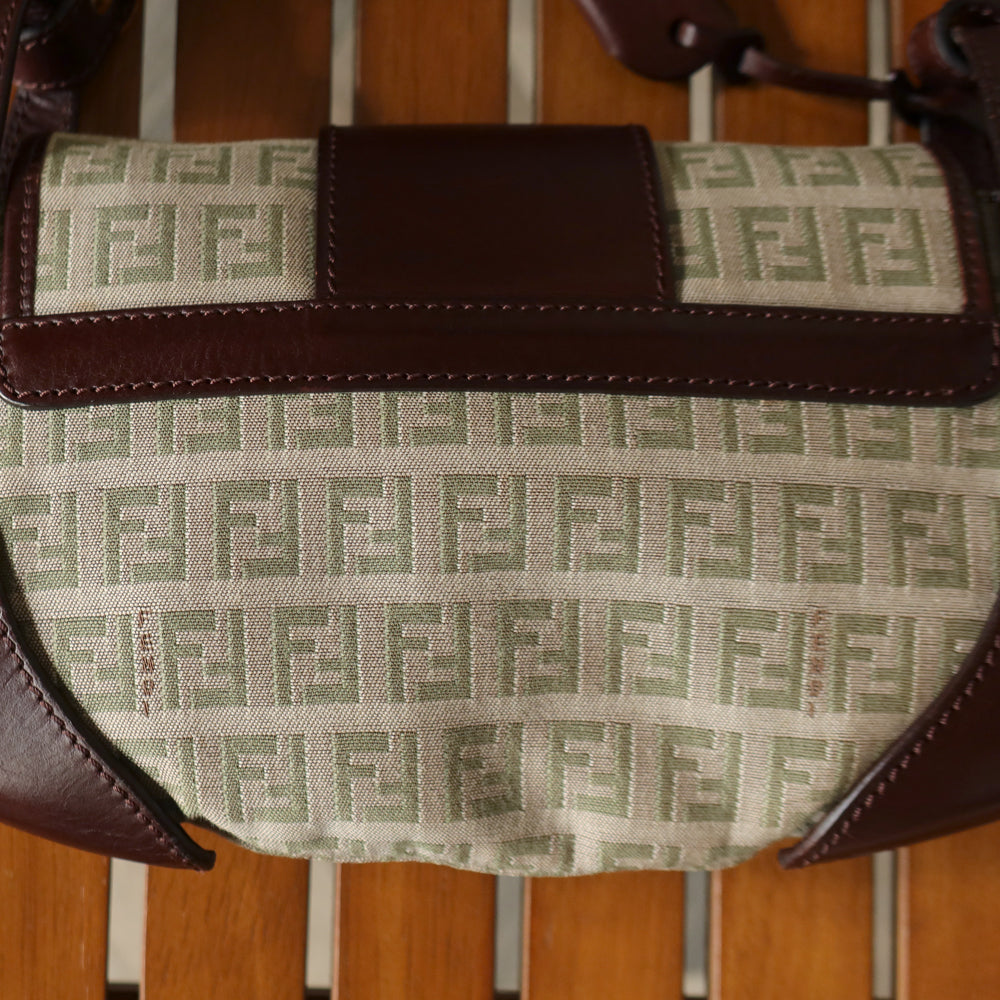Fendi Vintage Brown Zucchino Canvas Leather Shoulder Bag