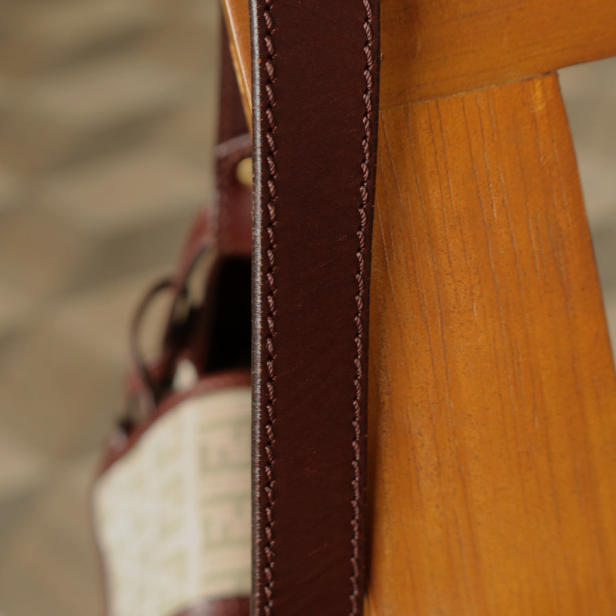 Fendi Vintage Brown Zucchino Canvas Leather Shoulder Bag